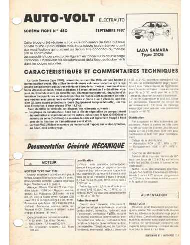 SCHEMA-FICHE AUTO-VOLT LADA SAMARA Type 2108 ° 480 09/1987 | Schema fiche  480 |