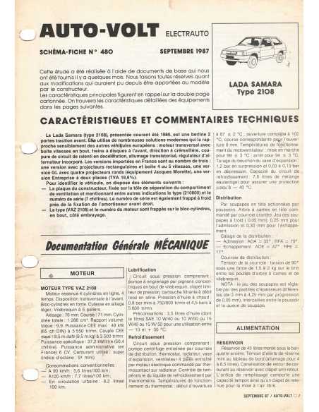 SCHEMA-FICHE AUTO-VOLT LADA SAMARA Type 2108 ° 480 09/1987 | Schema fiche  480 |