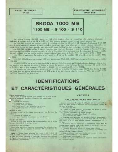 FICHE TECHNIQUE ELECTRICITE SKODA 1000 MB N° 105 03/1975 | Schema fiche  105 |