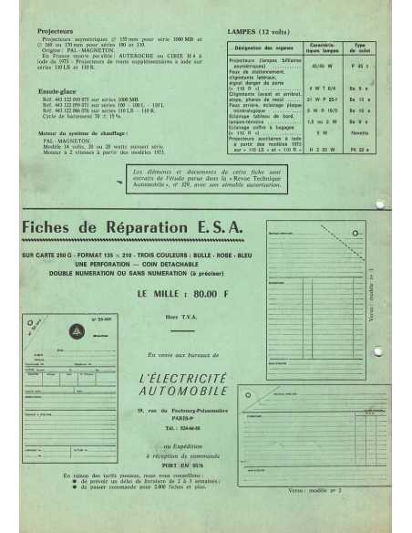 FICHE TECHNIQUE ELECTRICITE SKODA 1000 MB N° 105 03/1975 | Schema fiche  105 |