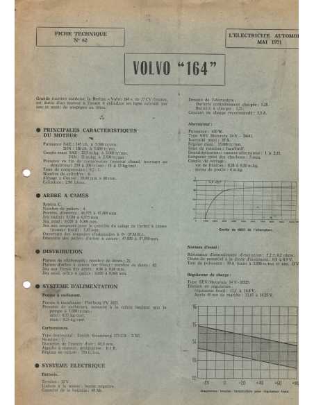 FICHE TECHNIQUE ELECTRICITE VOLVO 164 N° 62 05/1971 | Schema fiche  62 |