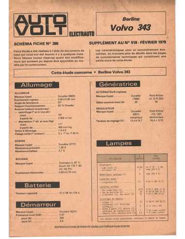 SCHEMA-FICHE AUTO-VOLT VOLVO 343 N° 386 02/1979 | Schéma Fiche 386 |