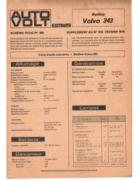 SCHEMA-FICHE AUTO-VOLT VOLVO 343 N° 386 02/1979 | Schéma Fiche 386 |