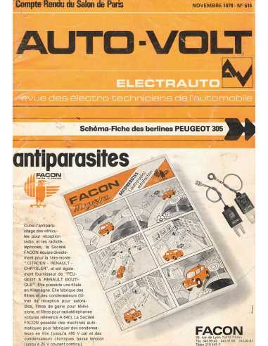 ELECTRONIC AUTO-VOLT PEUGEOT 305 BERLINE N° 516 11/1978 | Schéma Fiche 516 |
