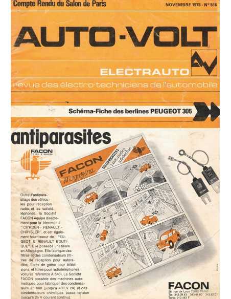 ELECTRONIC AUTO-VOLT PEUGEOT 305 BERLINE N° 516 11/1978 | Schéma Fiche 516 |