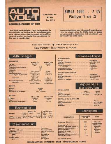 SCHEMA-FICHE AUTO-VOLT SIMCA 1000 N° 451 06/1973 | Schéma Fiche 451 |