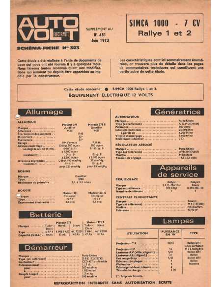 SCHEMA-FICHE AUTO-VOLT SIMCA 1000 N° 451 06/1973 | Schéma Fiche 451 |