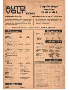SCHEMA-FICHE AUTO-VOLT CHRYSLER-SIMCA LS/GL/GLS N° 382 10/1978 | Schéma Fiche 382 |