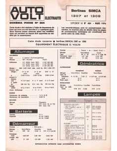 SCHEMA-FICHE AUTO-VOLT SIMCA 1307 et 1308 N° 484 03/1976 | Schéma Fiche 354 |