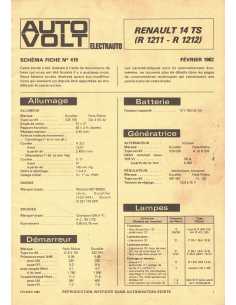 SCHEMA-FICHE AUTO-VOLT RENAULT 14 TS N° 419 02/1982 | Schéma Fiche 419 |