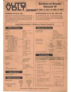 SCHEMA-FICHE AUTO-VOLT RENAULT 18 N° 389 05/1979 | Schéma Fiche 389 |