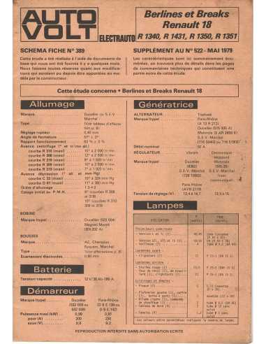 SCHEMA-FICHE AUTO-VOLT RENAULT 18 N° 389 05/1979 | Schéma Fiche 389 |