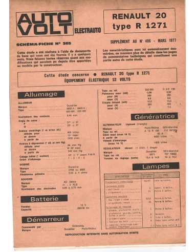 SCHEMA-FICHE AUTO-VOLT RENAULT 20 N° 365 03/1977 | Schéma Fiche 365 |