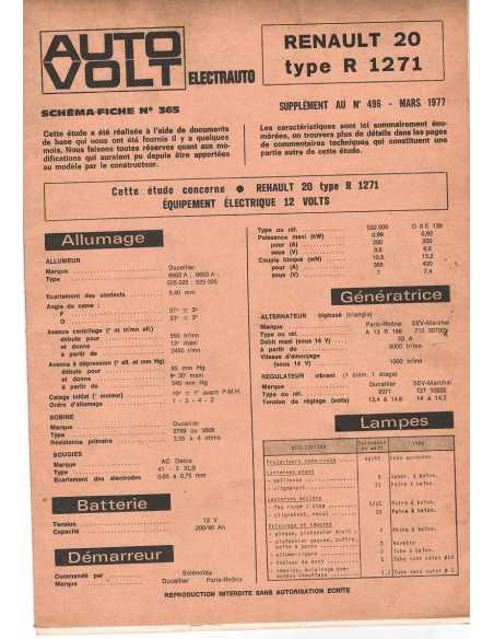 SCHEMA-FICHE AUTO-VOLT RENAULT 20 N° 365 03/1977 | Schéma Fiche 365 |