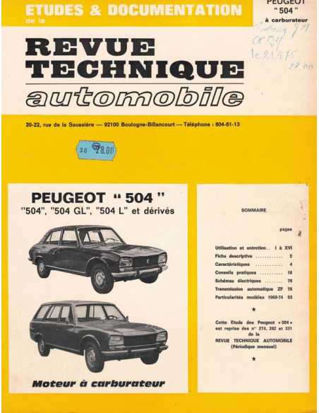 Revue Technique Automobile Peugeot 504 (Carburateur) | RTA Peugeot 504 |