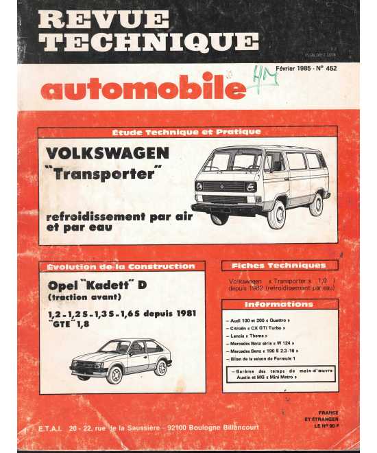 Revue Technique Volkswagen Transporter (eau et air) RTA 452 | 9782726834329 |