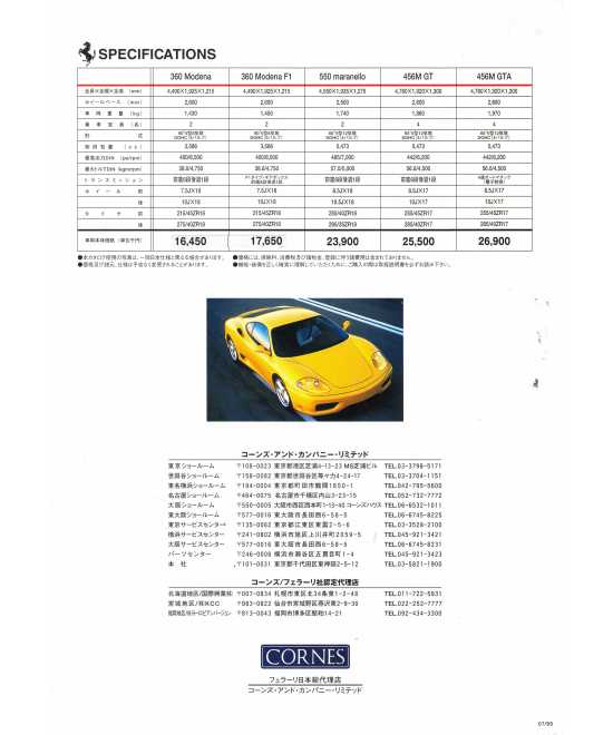 Brochure FERRARI Gamme 1999 (Japonais) Cornes | Brochure Ferrari 01 |