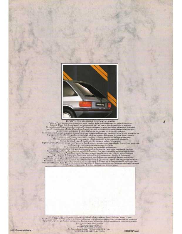 Brochure AUSTIN MAESTRO (1990) 1.3 Spécial, 1.3ls et MG 2.0i | AUSTIN 8 |