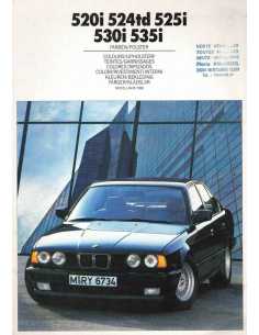 Brochure Teinte et Garnissage BMW 520i / 524TD / 525i / 530i et 535i (1988) | BMW 113 - Ref: 8 11 05 03 99 1/88 VM |