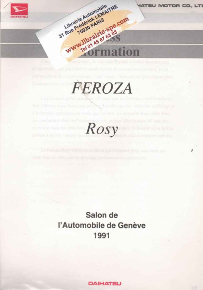 Press Information DAIHATSU FEROZA - Genève 1991 (Français) | DAI03 - Ref: Press Feroza |