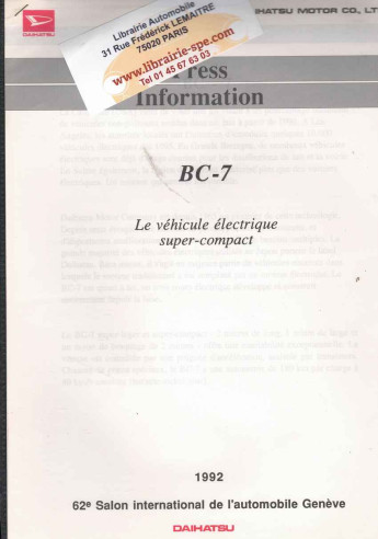 Press Information DAIHATSU BC-7 Prototype - Genève 1992 (Français) | DAI04 - Ref: Press BC-7 |