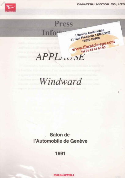 Press Information DAIHATSU APPLAUSE Windward - Genève 1991 (Français) | DAI10 - Ref: Press APPLAUSE Windward |