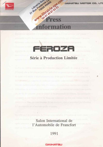 Press Information DAIHATSU FEROZA - Francfort 1991 (Français) | DAI07 - Ref: Press Feroza Francfort |