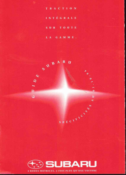 Brochure SUBARU Gamme 1994 spécificités (Français) 1994 | SUB06 -  Ref: 01/10/94 |