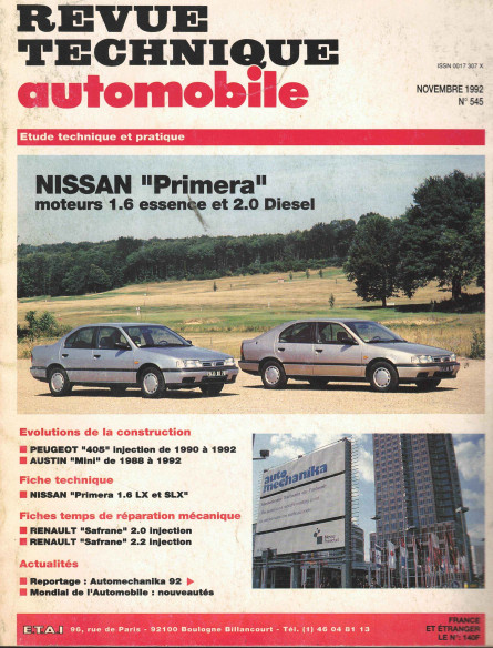 Revue technique Automobile NISSAN Primera 1.6 Essence et 2.0 Diesel | RTA545 |