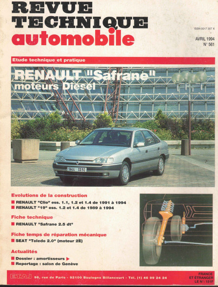 Revue technique Automobile RENAULT Safrane Diesel 2.1 et 2.5l | RTA561 |