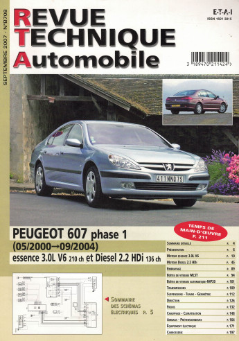 Revue Technique Automobile PEUGEOT 607 Phase 1 Essence et Diesel | RTA B708 |