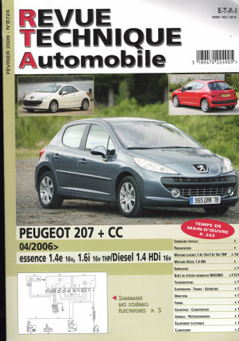 Revue Technique Automobile PEUGEOT 207 + CC Essence et Diesel 1.4 HDi | RTA B724 |