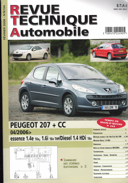 Revue Technique Automobile PEUGEOT 207 + CC Essence et Diesel 1.4 HDi | RTA B724 |