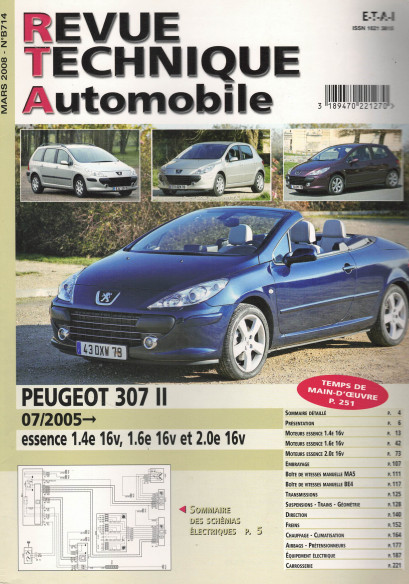 Revue Technique Automobile PEUGEOT 307 Phase 2 Essence 16v | RTA B714 |