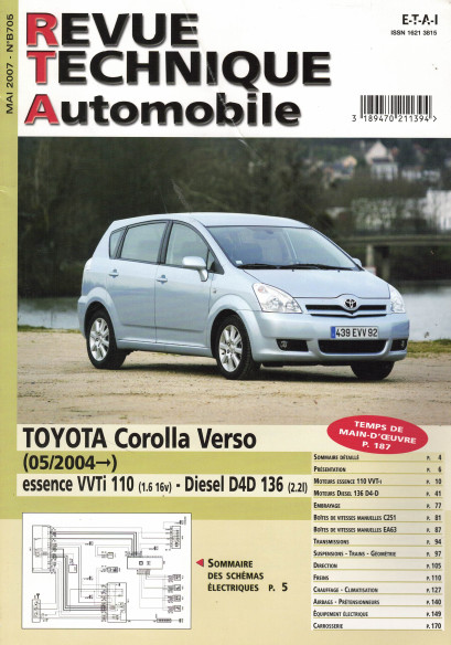 Revue Technique Automobile TOYOTA Corolla Verso Essence et Diesel | RTA B705 |