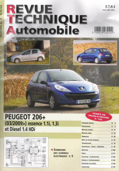 Revue Technique Automobile PEUGEOT 206+ Essence et Diesel | RTA B735 |