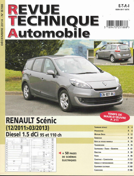 Revue Technique Automobile RENAULT Scénic 1.5 DCi 95 et 110ch | RTA B788 |
