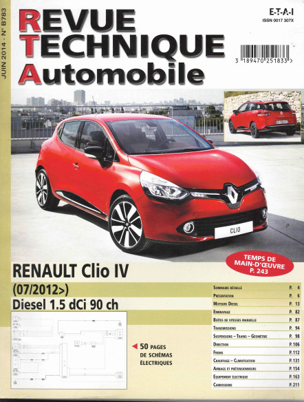 Revue Technique Automobile RENAULT Clio 4 - 1.5 DCi 90ch | RTA B783 |