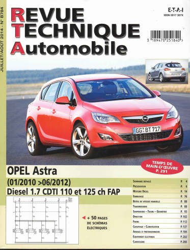 Revue Technique Automobile OPEL Astra 1.7 CDTi 110 et 125ch FAP | RTA B784 |