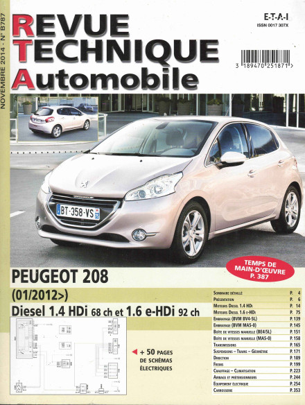 Revue Technique Automobile PEUGEOT 208 HDi 1.4 et 1.6 | RTA B787 |