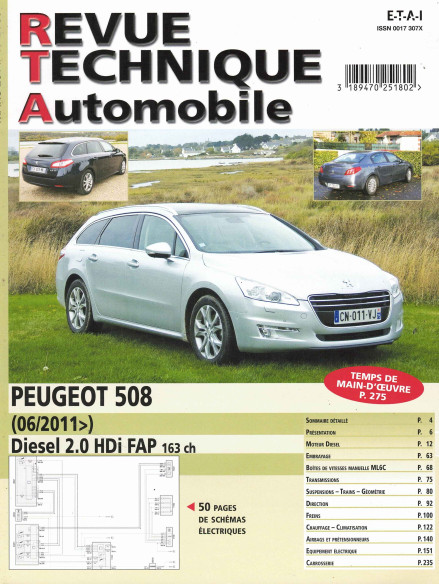 Revue Technique Automobile PEUGEOT 508 2.0 HDi FAP 163ch | RTA B780 |