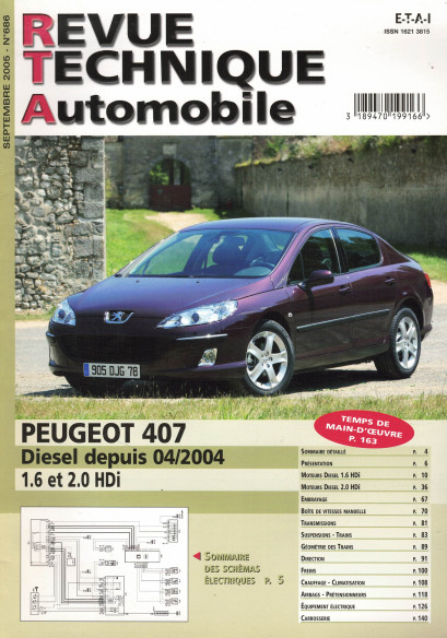 Revue technique Automobile PEUGEOT 407 HDi 1.6 et 2.0l | RTA 686 |