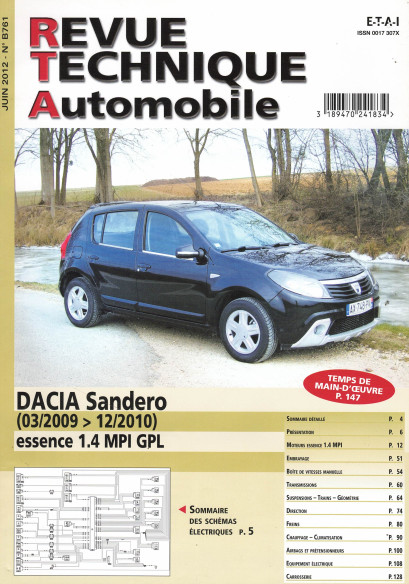 Revue technique Automobile DACIA Sandero 1.4 MPi GPL | RTA B761 |