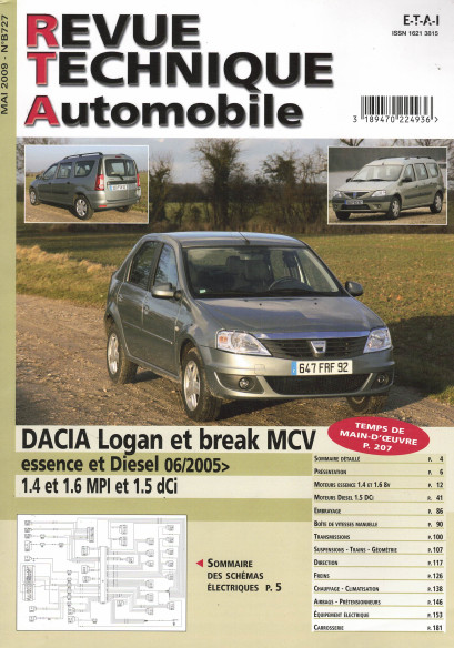 Revue technique Automobile DACIA Logan et Break MCV Essence et Diesel | RTA B727 |