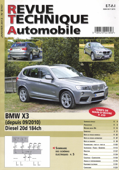 Revue technique Automobile BMW X3 Diesel 20d 184ch | RTA B767 |