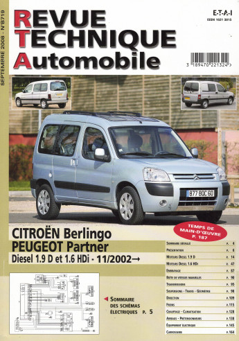 Revue technique Automobile CITROEN Berlingo / PEUGEOT Partner 1.9D et 1.6 HDi | RTA B719 |