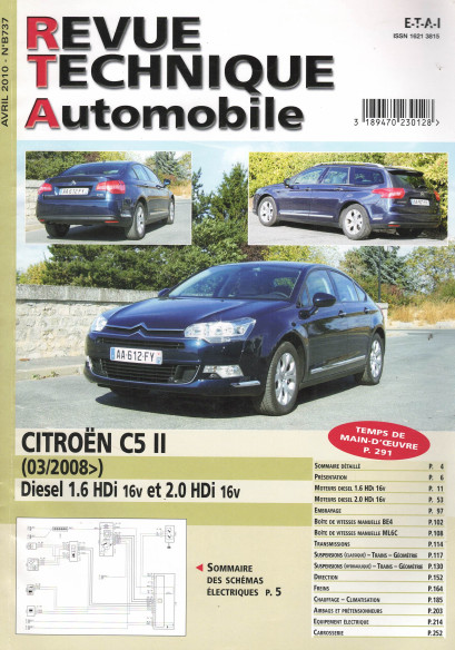 Revue technique Automobile CITROEN C5 2 Diesel HDi (1.6 et 2.0l) | RTA B737 |