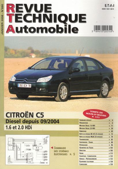 Revue technique Automobile CITROEN C5 Diesel HDi (1.6 et 2.0l) | RTA 690 |