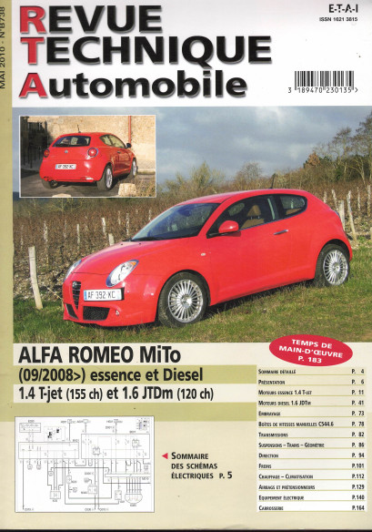 Revue technique Automobile ALFA ROMEO Mito Depuis 08/2008 | RTA B738 |