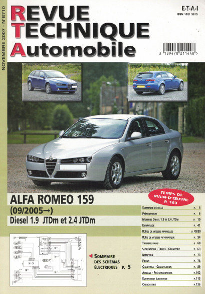 Revue technique Automobile ALFA ROMEO 159 Diesel 1.9 JTDm et 2.4 JTDm | RTA B710 |